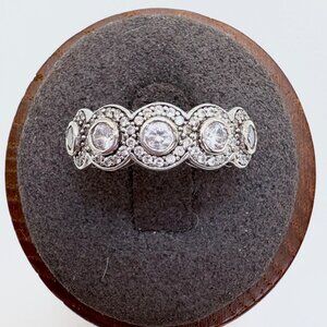 VTG Ritani Solid Sterling Silver 925 CZ Halo Tapered Band Ring Size 5